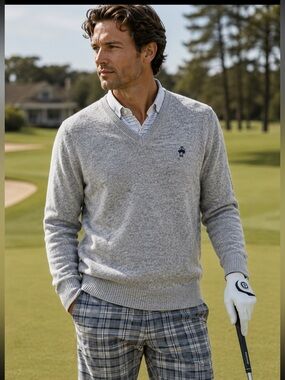 Men Vintage Brooks Brothers 1818 Pure Lambswool V Neck Sweater Gray Preppy Large